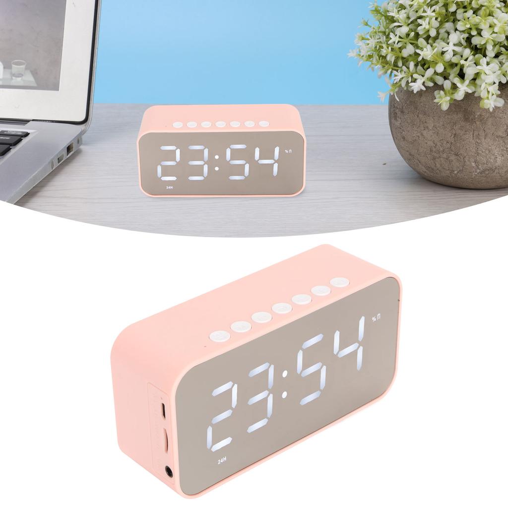 Wireless Speaker Stereo Sound Noise Cancelling Temperature Display Voice Broadcast FM Radio Mirror Alarm Clock