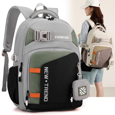 High School Student Schoolbag Color Block Large Capacity Backpack Durable Backpack