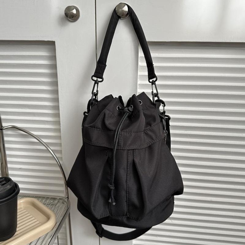Minimalist Oxford Large Capacity Bucket Bag with Drawstring Closure ,Adjustable Strap Lightweight Crossbody Purse Casual Handbag
