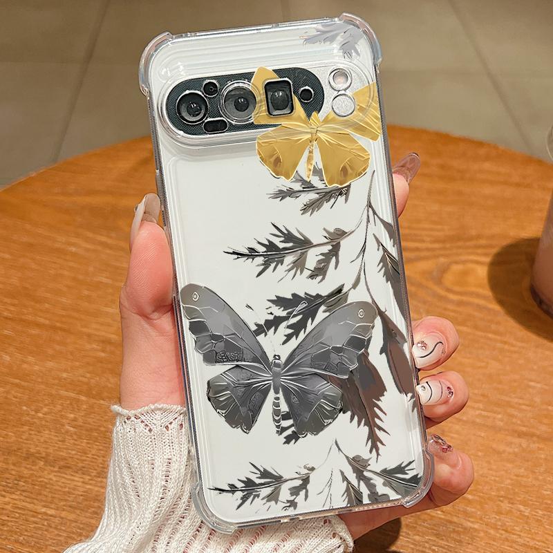 Gold Butterfly Pattern TPU Phone Case For Google Pixel 9 Pro Pixel 9 Pro XL Slim Soft Transparent Back Cover For Google Pixel 9A Google Pixel 9