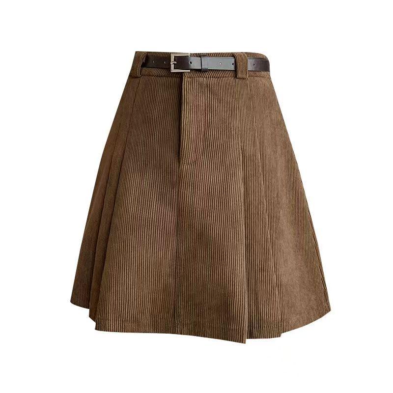 Corduroy Pleated High-Waisted Bodycon Mini Skirt - 2025 Autumn/Winter Collection