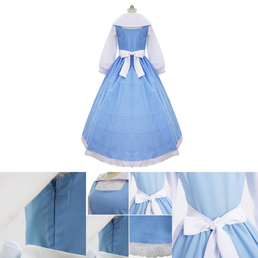 Elegant Beauty And The Beast Belle Blue Maid Dress With Exquisite Workmanship For Halloween