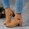 Summer Cross Roman Gladiator Elegant Thick Heel Wedge Sandals