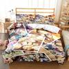 3D Anime Fairy Tail Bedding Set Bed Three-piece Set Duvet Cover Single Double Bed Queen Size Duvet Cover Set Adult Kid's Bedroom Tool