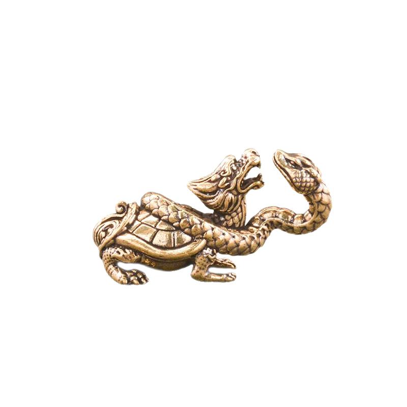 Retro Mässing Mythisk Orm Sköldpadda Huvud Sköldpadda Kropp Figurer Miniatyrer Lyckodjur Staty