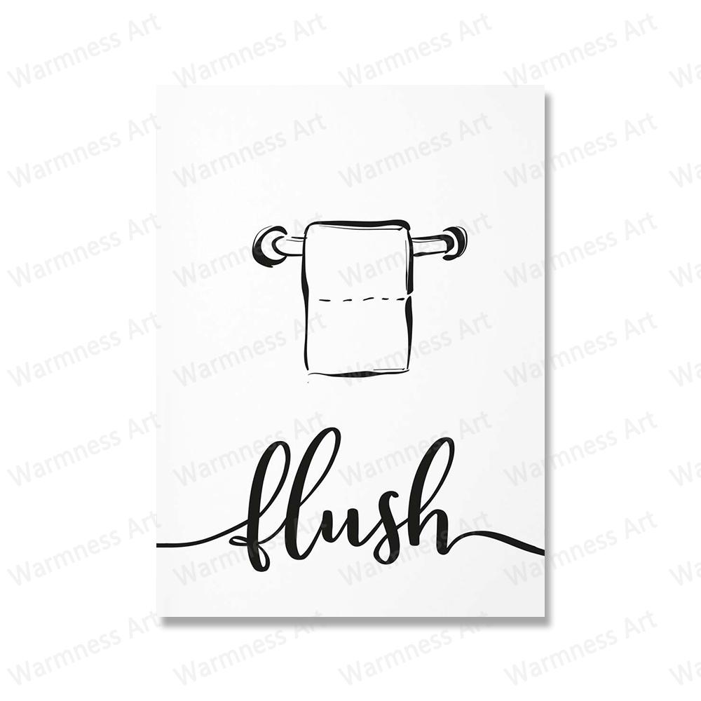 Wash Brush Floss Flush Black and White Minimalism Art WC Toilet Sign Posters Canvas Painting Nordic Wall Picture Bathroom Decor