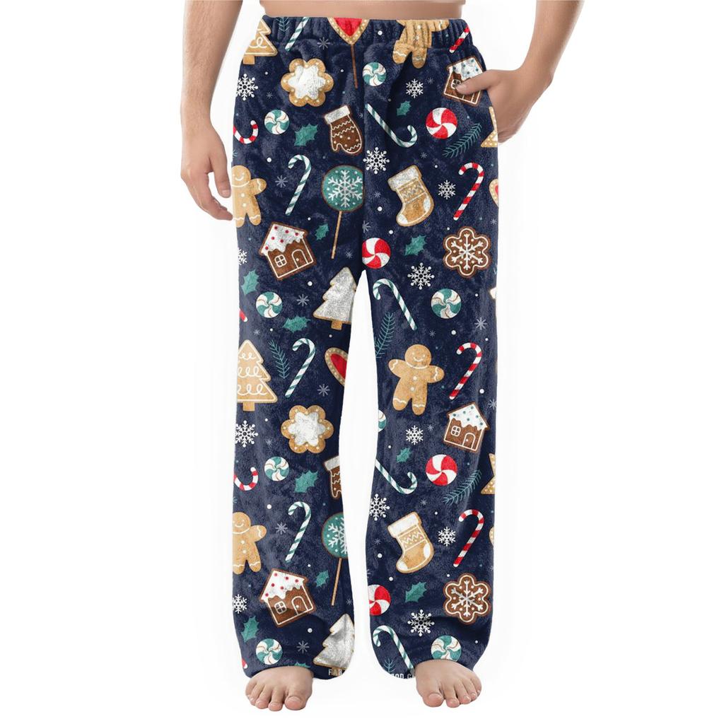 Men's Flannel Pocket Casual Pants, Printed Pocket Casual Pants, Home Sleeping Pants
