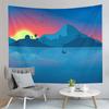 Geometry Style Tapestry Blue Mountains Pink Sky Sunset Tapestry Home Living Room Dorm Bedroom Aesthetics Decoration Tapestries