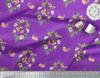 Soimoi Blue Poly Crepe Satin Fabric Bird & Floral Print Print Fabric by the Metre 42 Inch