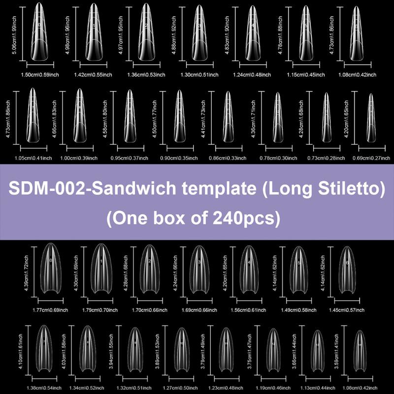 240Pcs Clear Dual Forms Nail Mold Sets Full Cover False Nail Tips Poly Nail Gel Mold Reusable Nail Top Form