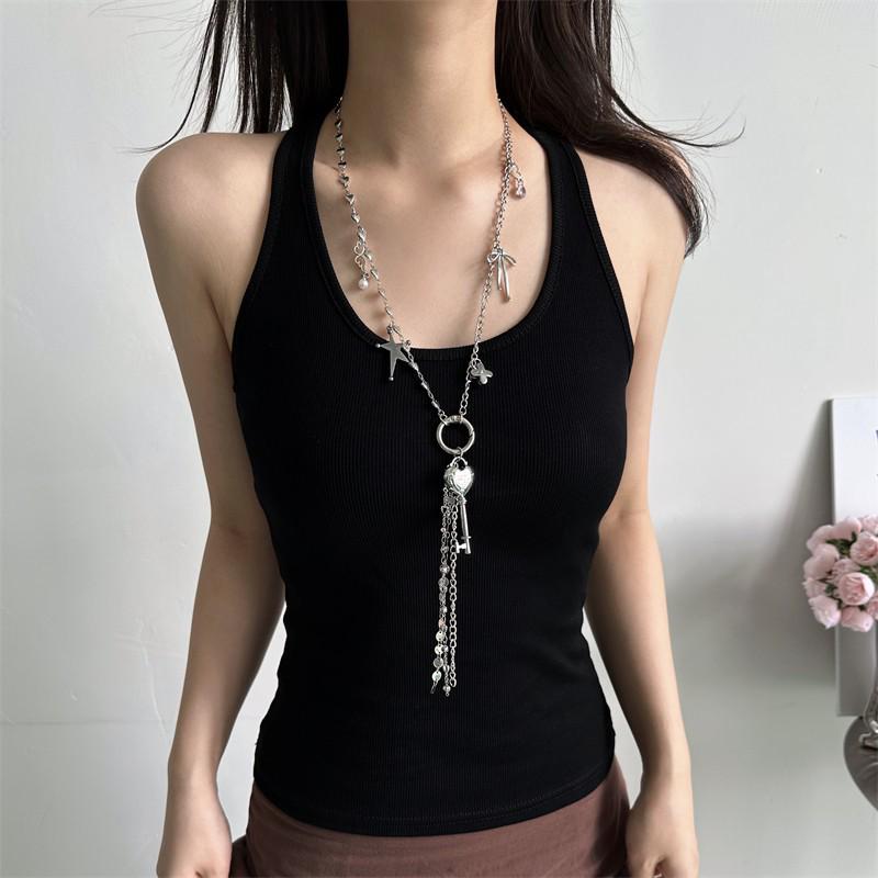 Y2K Spicy Girl Dark Star Leather Choker Necklace - Pure Desire Clavicle Chain