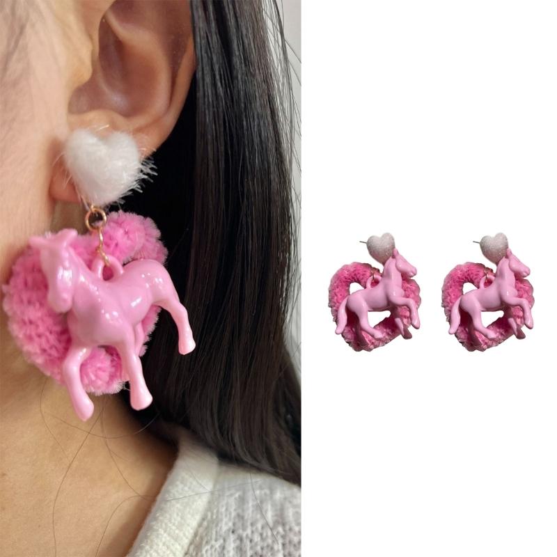 Elegant Horse Ear Cuffs/Ear Studs with Heart Pendant Earrings for Fashion Lovers Fashionable Resin Jewelry for Girls