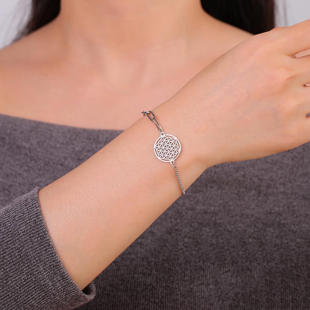 Dawapara Flower of Life Women Bracelet Mandala Sacred Geometry Yoga Meditation Amulet Stainless Steel Jewelry