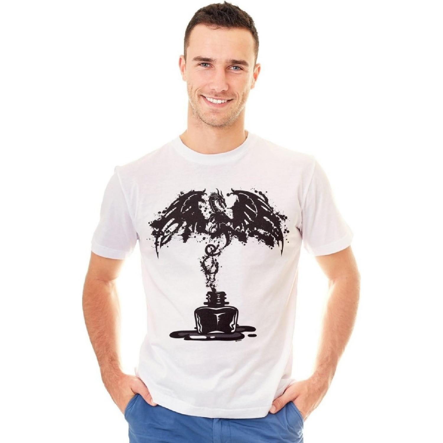 Retreez Ink Flying Dragon Graphic Printed T-Shirt Tee S