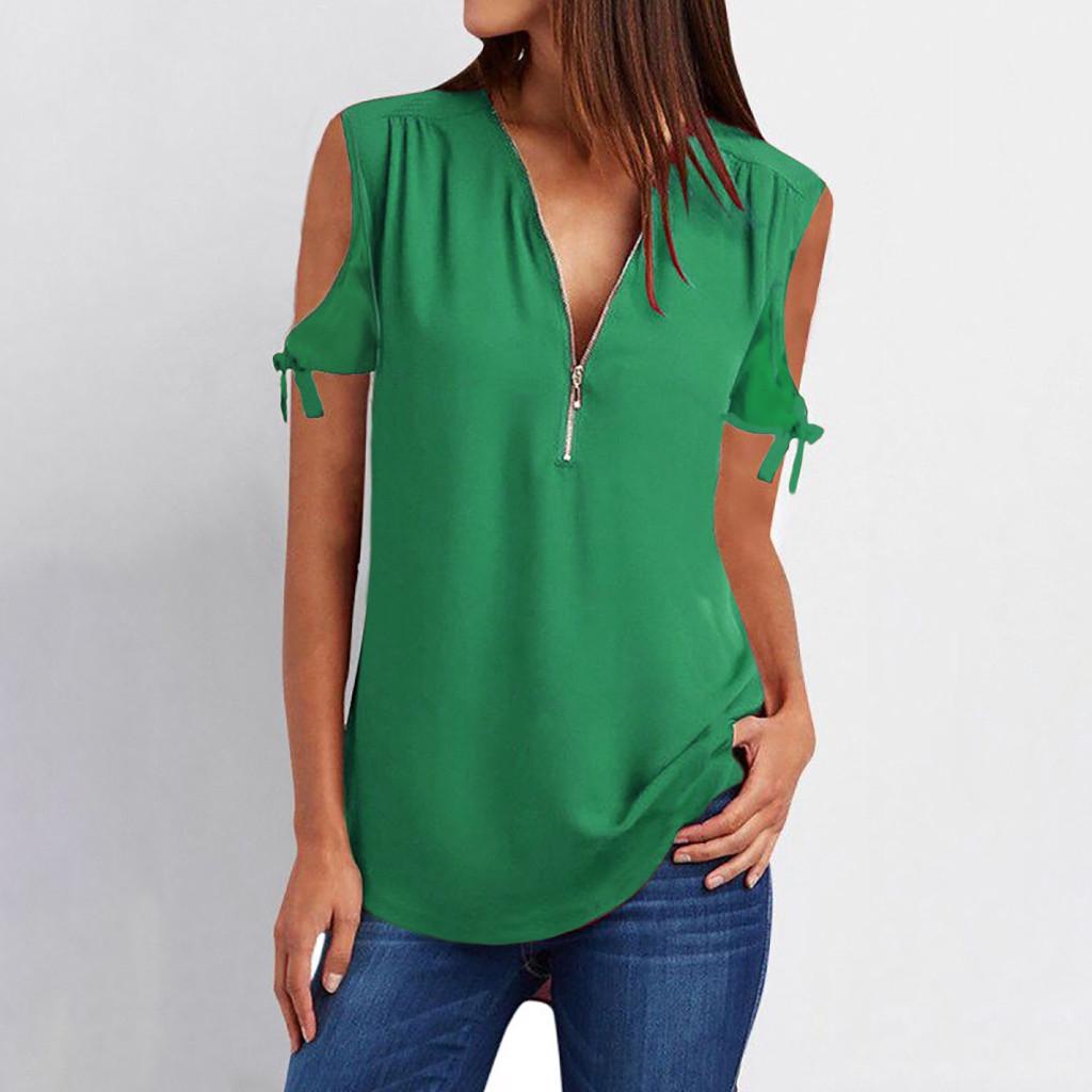 Buy Womens Casual V Neck Zipper Loose Tshirt Blouse at affordable