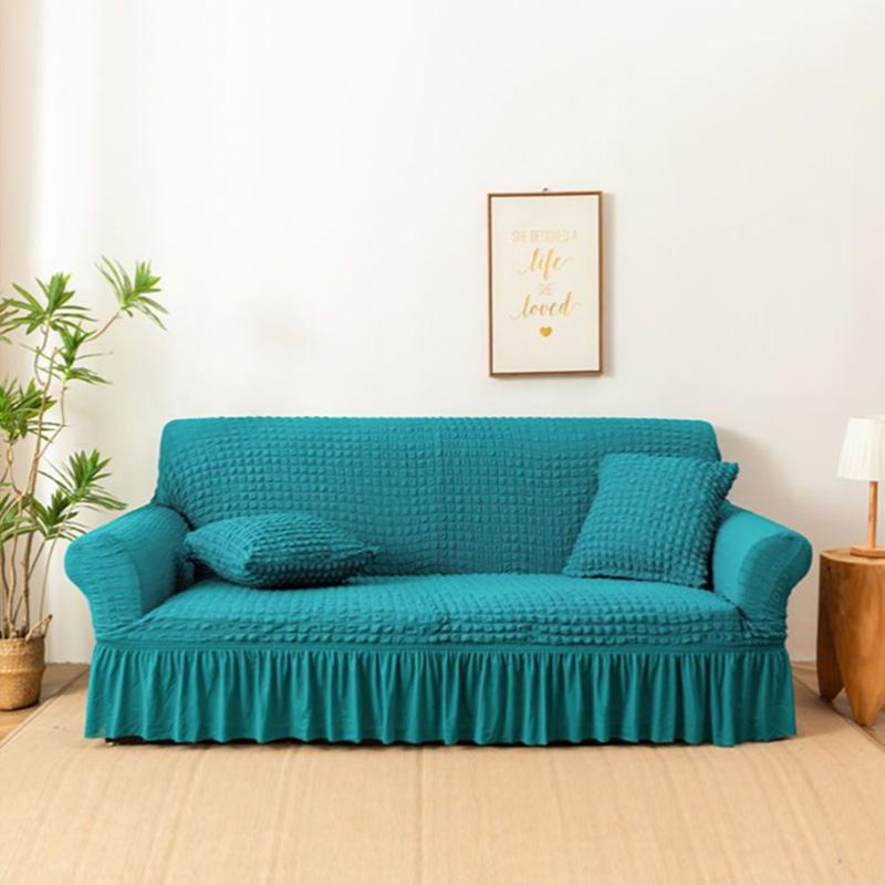1/2/3/4 Seaters Seersucker All-Inclusive Elastic Skin-Friendly Soft Sofa Cover Solid Color Dustproof Sofa Cover