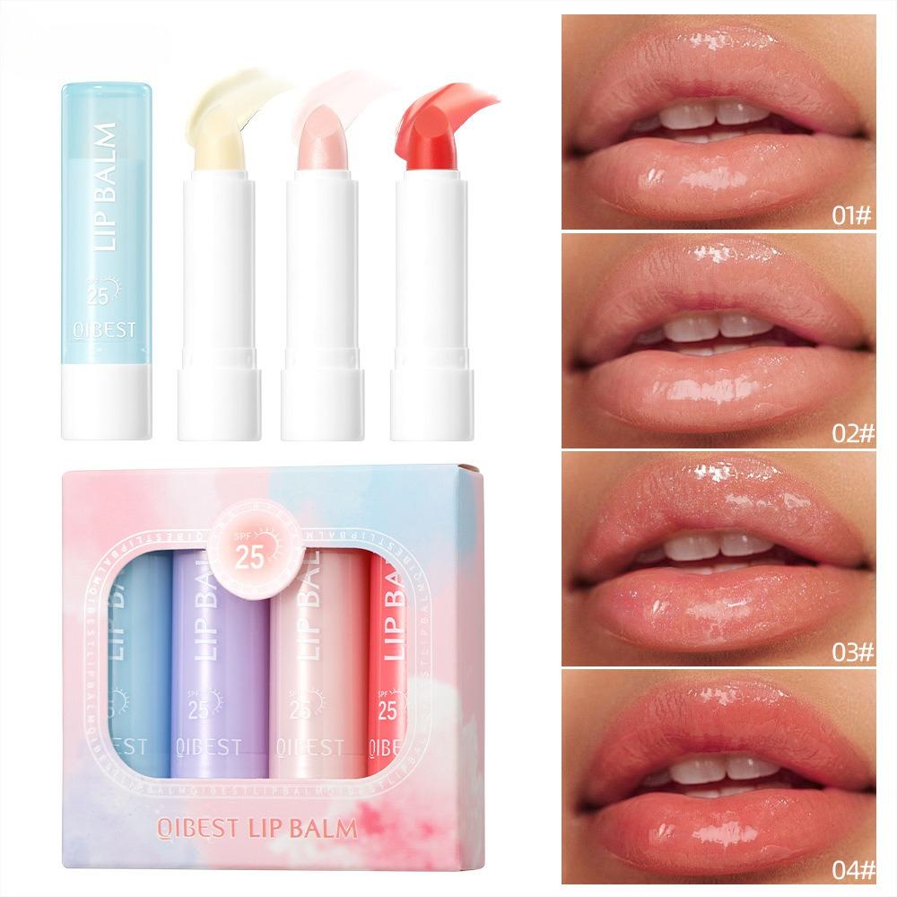 4Pcs Moisturizing Lip Balm Set Fruit Scent Lip Care Stick Repair Dry Cracked Lips Sun Protection Lip Primer