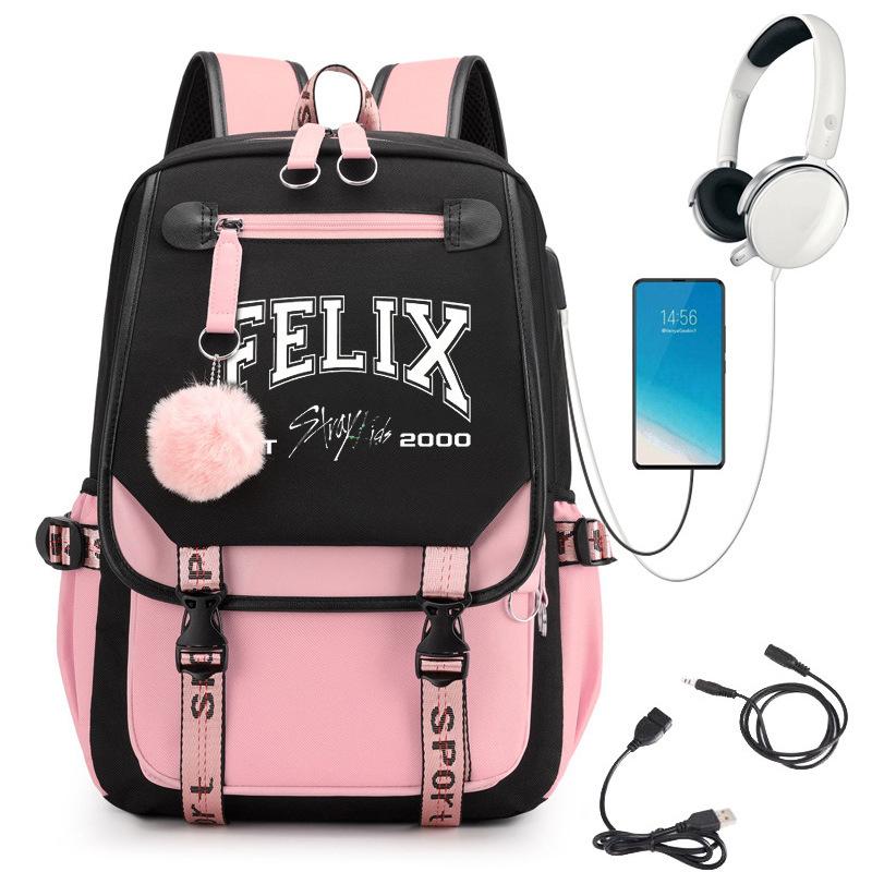 Straykids Boys Group Middle School College Campus School Bag Usb Port Backpack 01516