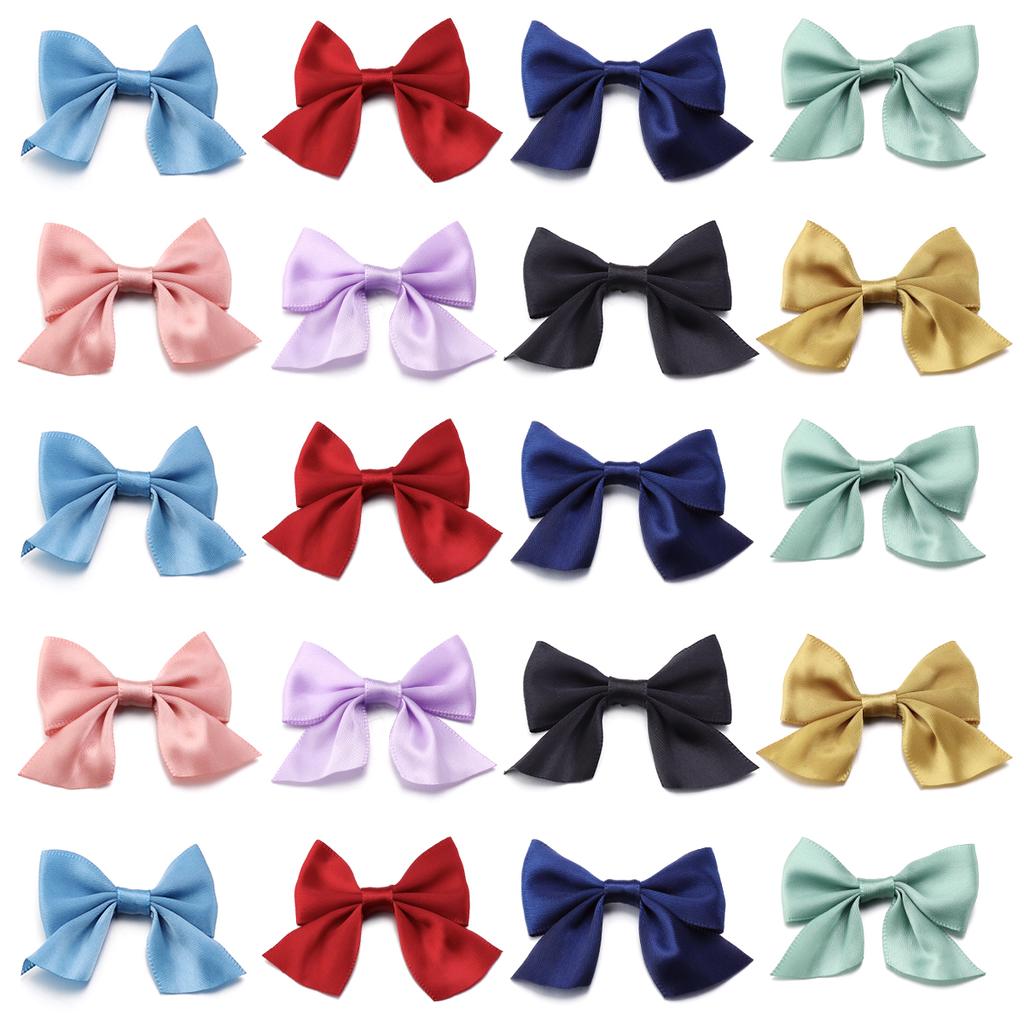 20pcs 4x7cm Polyester Satin Ribbon Bows Colorful Handmade Bow Flower For DIY Christmas Party Clothing Headwear Decor Accessories