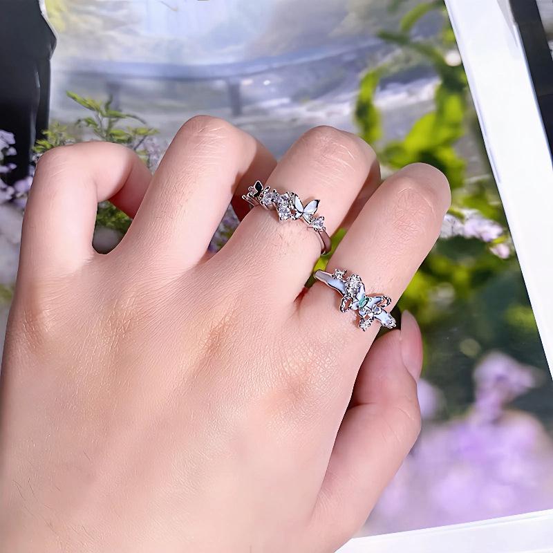 [Butterfly Diamond Qingyin] Small Fresh Enamel Butterfly Opening Ring, Super Fairy Zircon Niche High-End Exquisite Ring