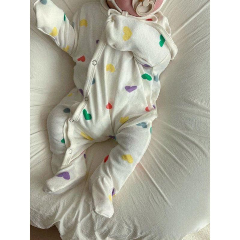 Newborn Clothes 2023 Autumn Colorful Heart-Shaped Foot-Covering Baby Jumpsuit Unisex Baby Romper Onesie