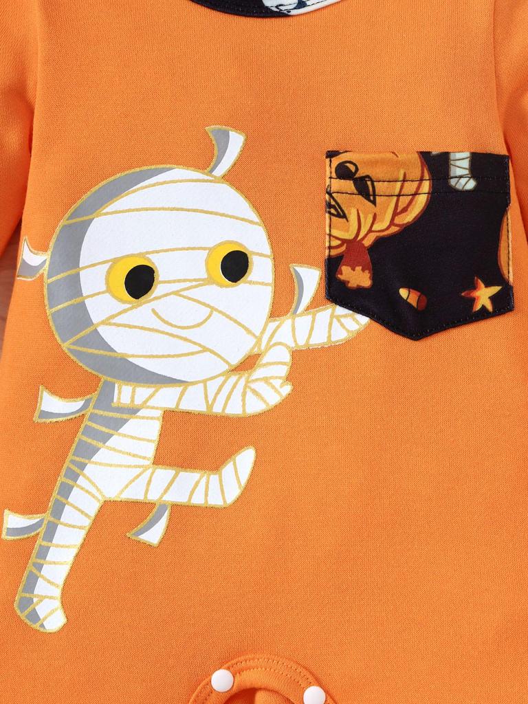 0-18 Monate Herbst Babykleidung 2-teiliges Halloween Strampler-Set Geister-Kürbis-Print + Mütze Neugeborenen Overall Kleinkind Süßes oder Saures Outfit