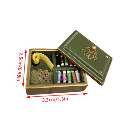 1:12 Boîte à couture miniature vintage pour maison de poupée avec couvercle Meubles Décor de modèle de maison Jouet Accessoires pour maison de poupée