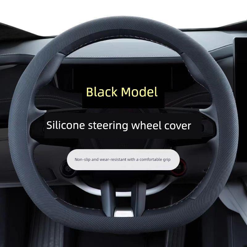 

Car Steering Wheel Cover, Trendy Ultra-Thin Silicone Car Handlebar Cover, Protective Cover for All Seasons, Anti-Slip and Sweat-Absorbent for Women (5D Liquid) Silicone Steering Wheel Cover [Black]