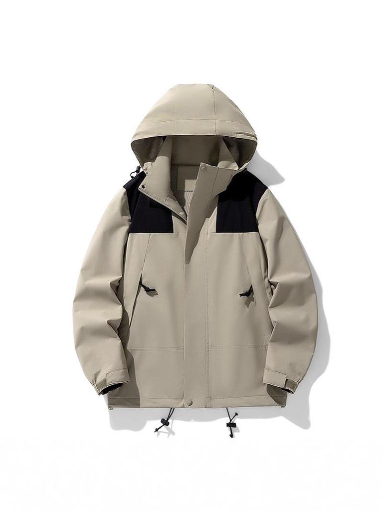 Unisex Windproof & Waterproof Color Block Hooded Jacket for Spring/Autumn Hiking