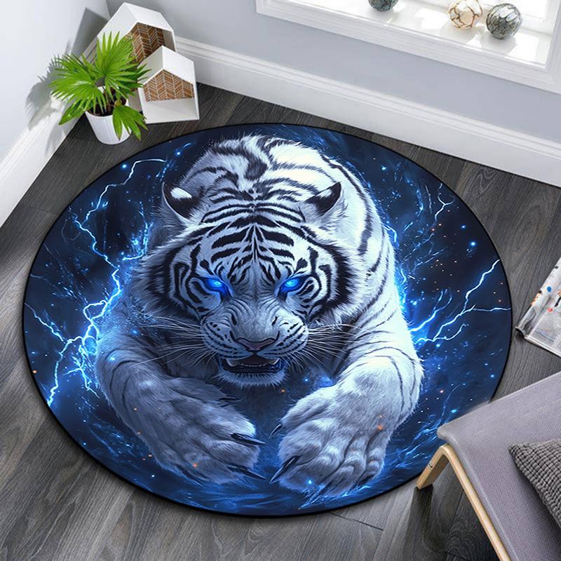 Electric Tiger Round Area Rug,Carpet Rug for Living Room Bedroom Sofa Playroom Decor,Non-slip Floor Mat