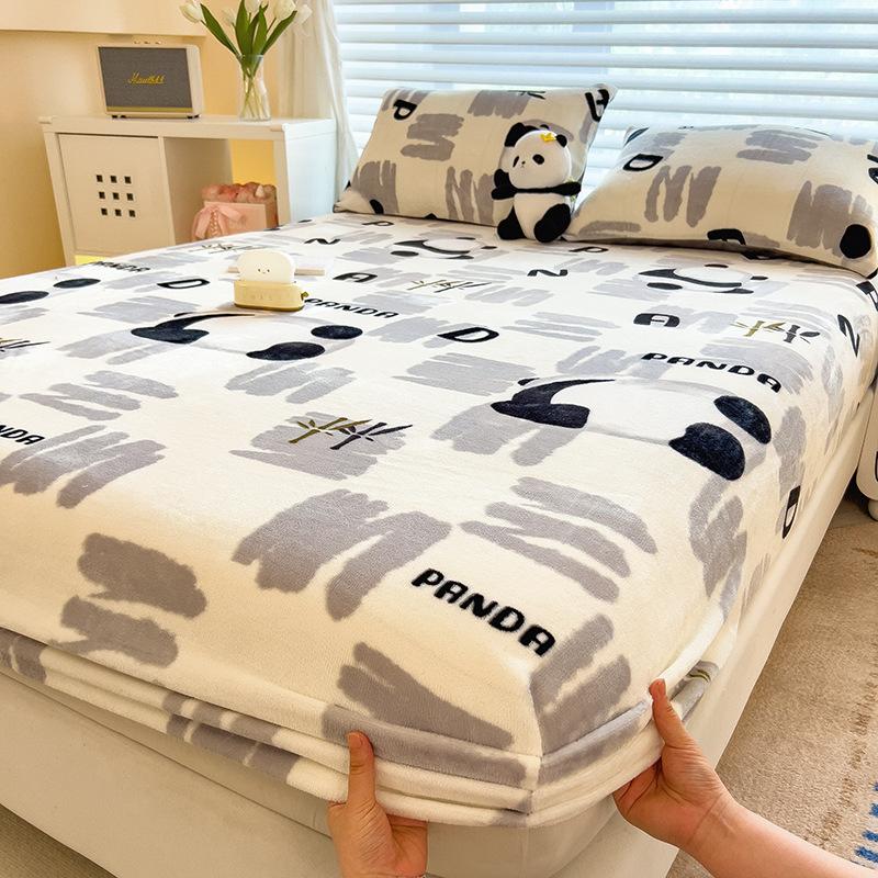 Winter Warm Flannel Fleece Bed Sheet Cartoon Flower Printed Thick Bed Sheets for Winter Single/Queen/King Soft Plush Bed Sheet