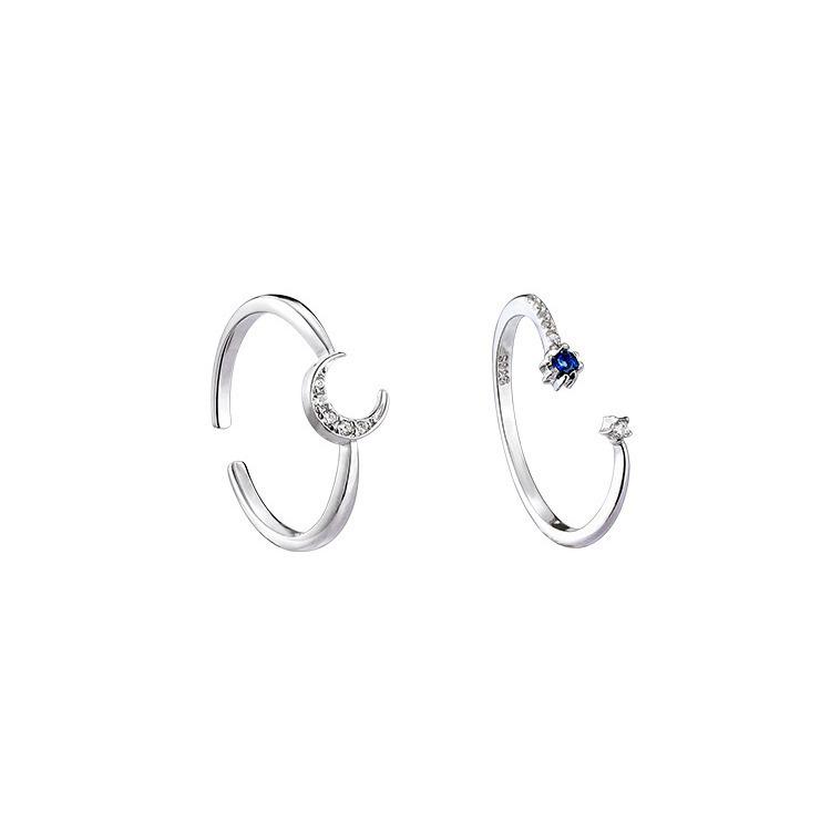 925 Sterling Silver Adjustable Star Moon Ring: Creative, Fresh, Cool Style for Women and Best Friends