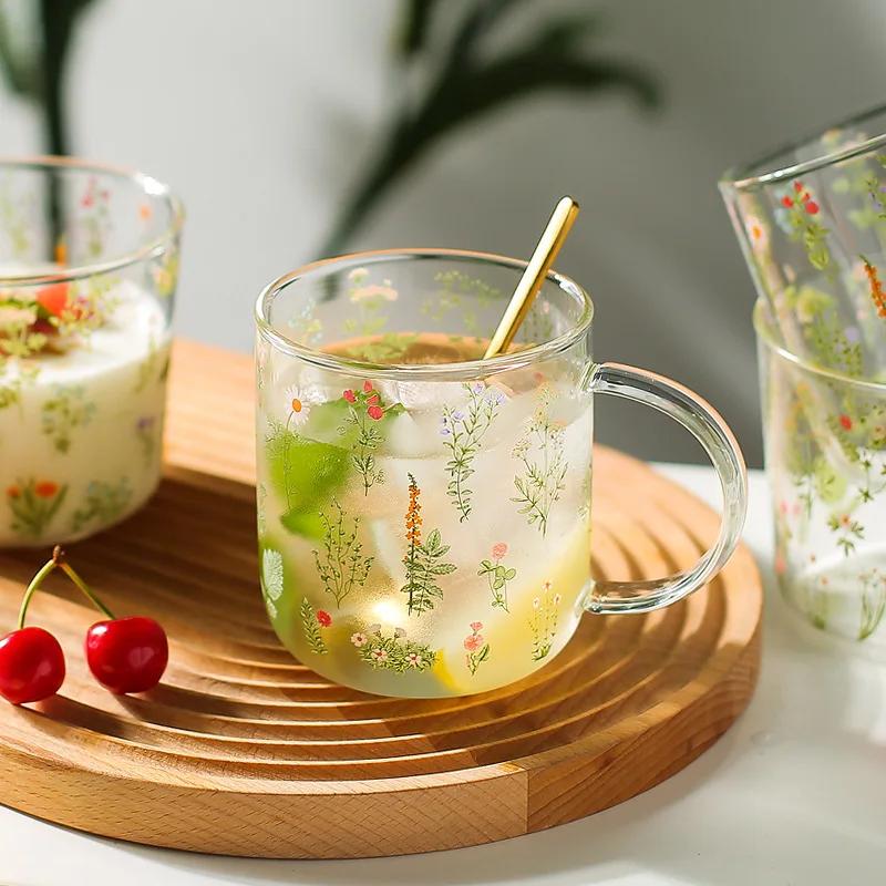 Glass Cup Women's Household Drinking Mug Heat-Resistant Milk Breakfast Coffe Cups Cute Girl Large-Capacity with Scale Mugs Gifts