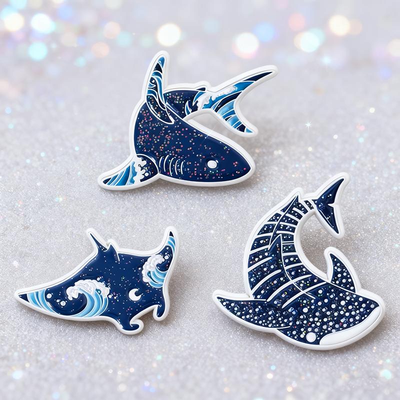 Traveling In Deep Sea Enamel Pins Shark Manta Fish Brooches Lapel Badges Clothes Ocean Animal Jewelry Gift for Kids Friends