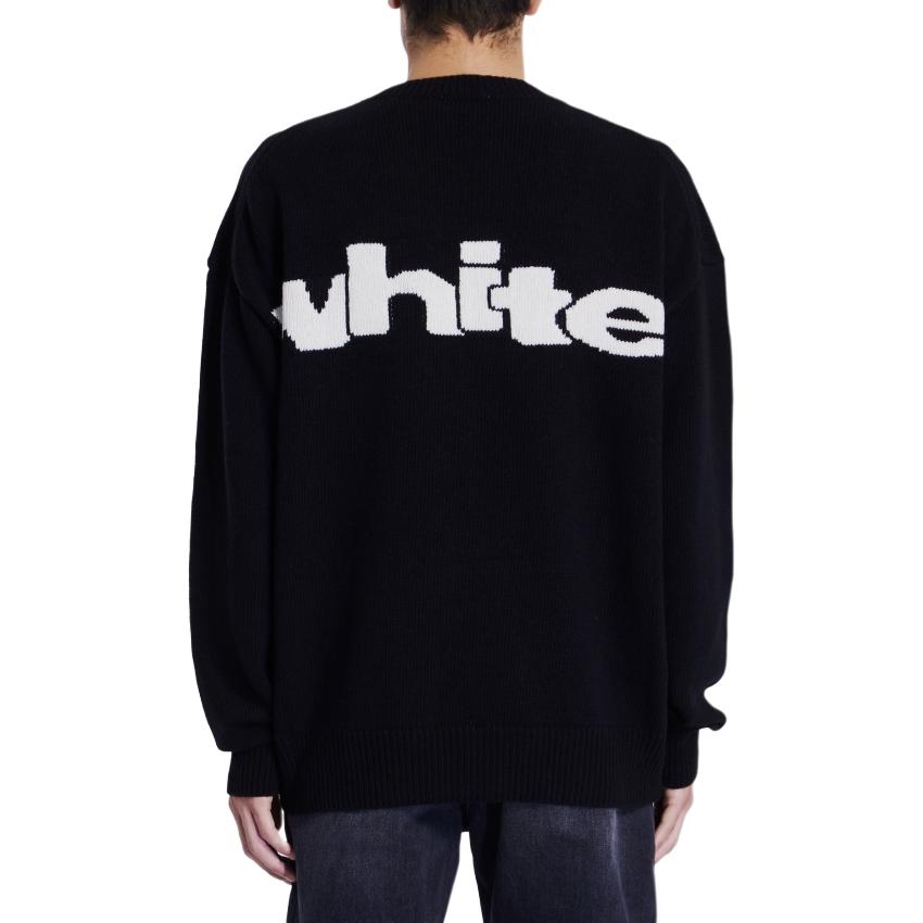 Off-White Shared Logo Knit Crewneck Black/Cream Men Tops OMHE198F24KNI001100A