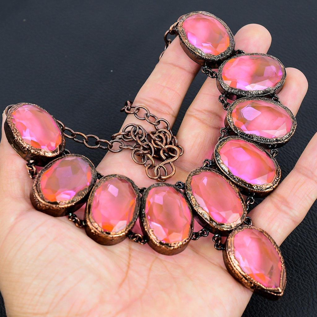 Pink Kunzite Necklace, Copper Electroformed Gemstone Jewelry, Handmade Necklace Amazing Jewelry, Gift For Her