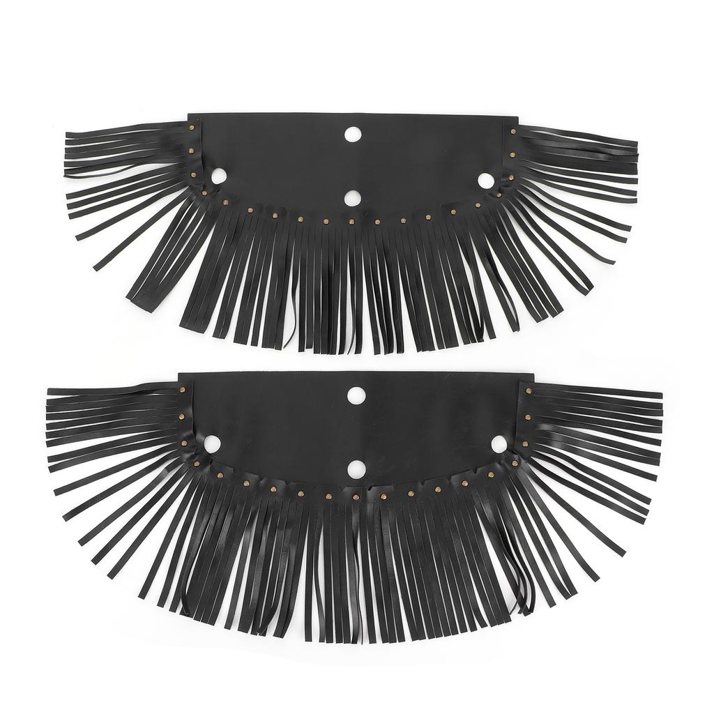 2Pcs Motorcycle Floorboard Fringe PU Leather Cover Universal Foot Pedal Tassel Black