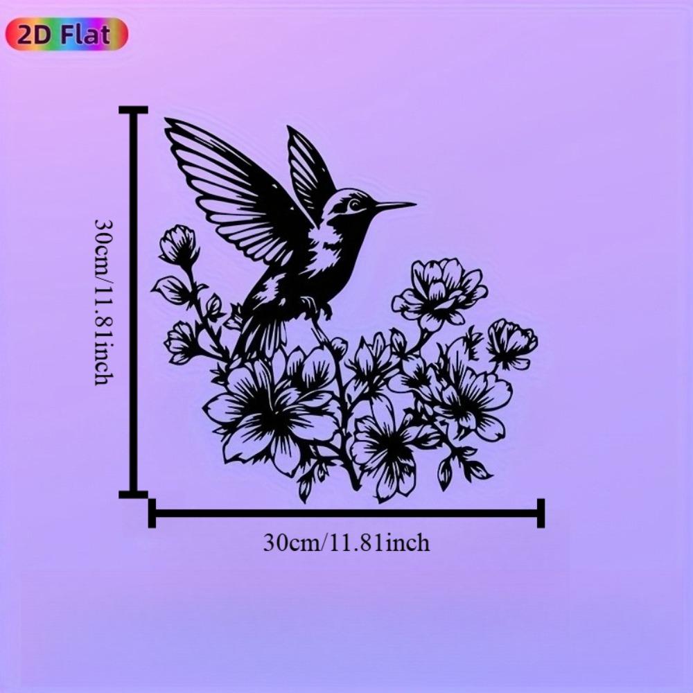 1pc Vintage Metal Hummingbird Wall Art, Iron Garden Sculpture Indoor Outdoor, 3D Bird Flower Decor for Fence Living Room, Weatherproof Nature Gift