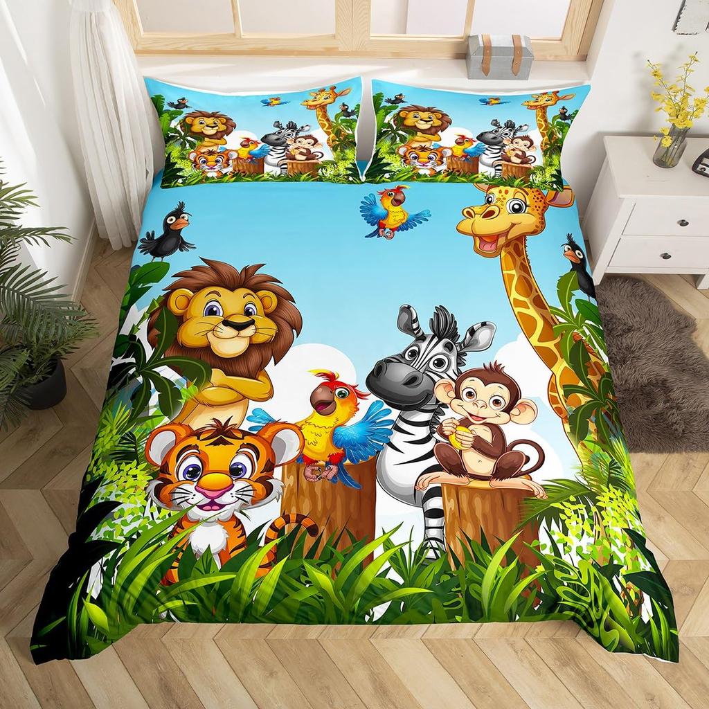 Monkey Queen Full Twin Comforter Cover, Kawaii Animal Monkey Duvet Cover Branches Leaves Bedding Set For Kids Girls Teens Adult