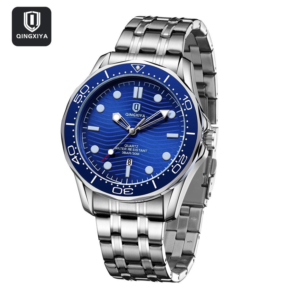 Men's Diver Style Quartz Watch with Luminous Hands Auto Date Waterproof Stainless Steel/Rubber Band Wristwatch