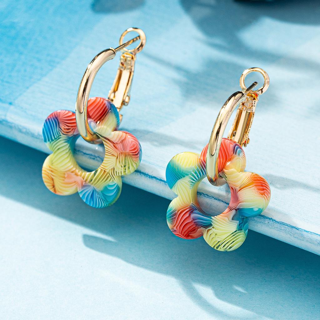 Fashion Exaggerated Flower Earrings Women'S Niche Design Sense Color Temperament Elegant Versatile Earrings