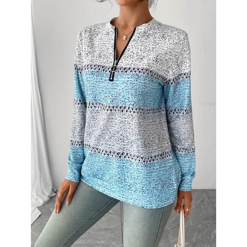 Women's casual striped zipper detail pullover, perfect for spring, summer and autumn