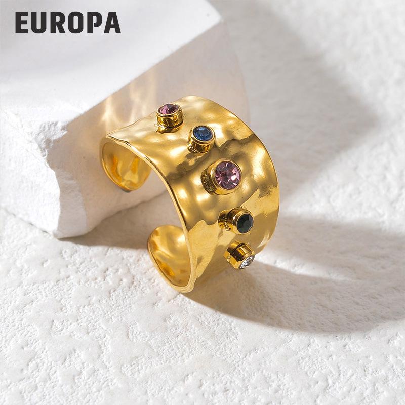 

Vintage Zircon Titanium Steel Open Ring – Non-Fading, Niche Design, Stainless Steel Finger Ring