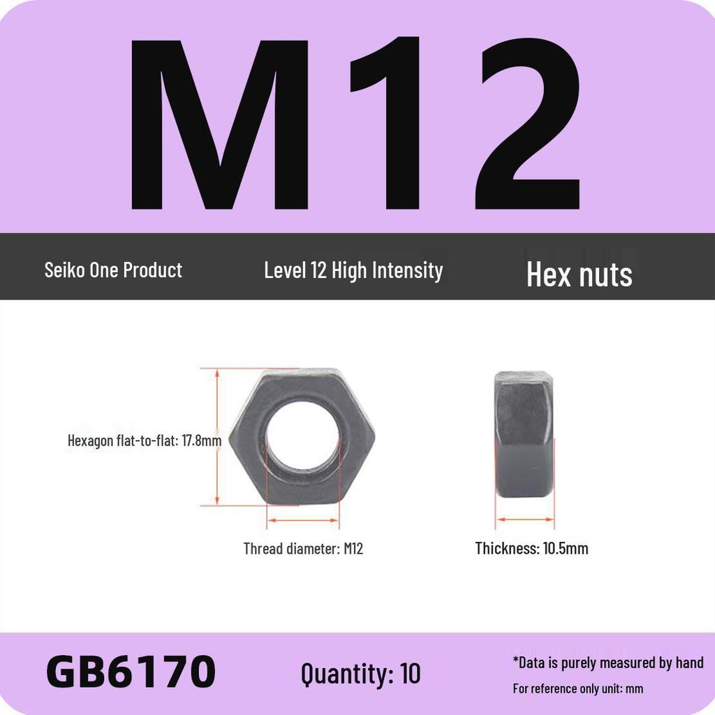 Black Galvanized Nickel-Plated Iron Hex Nut Screw Cap, GB Grades 4.8/8.8/12.9, Sizes M4/M5/M6/M8