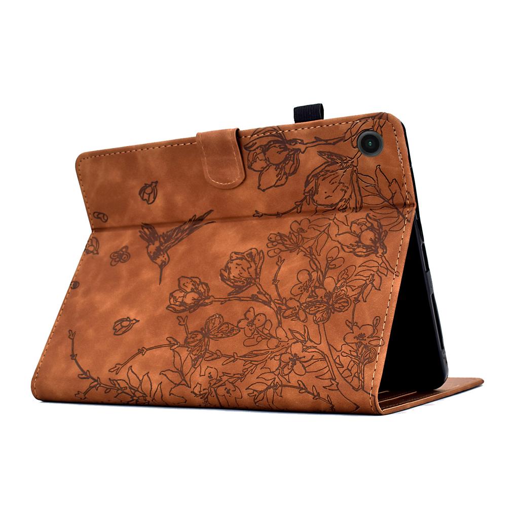 For Lenovo Tab M10 Plus (3rd Gen) Case Flower Bird Imprinted Card Holder Leather Tablet Cover