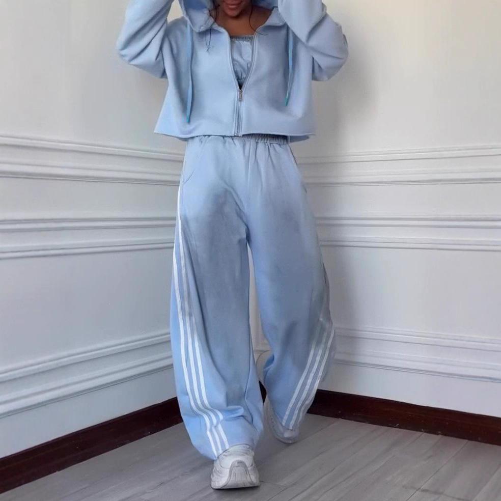 2025 Cross-border European and American Women's Clothing Amazon Sports Long-sleeved Hooded Zipper Casual Pants Commuter Fashion Suit