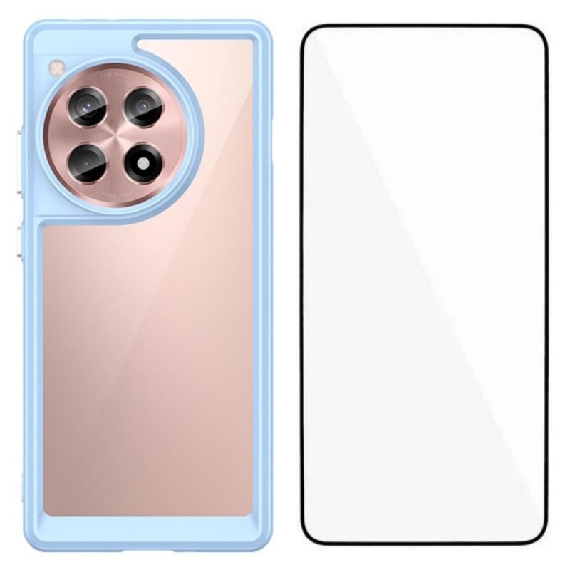 For OnePlus 12R 5G Phone Case WANLONFENG XC Series TPU Acrylic Cover with Tempered Glass (Big Lens Hole)