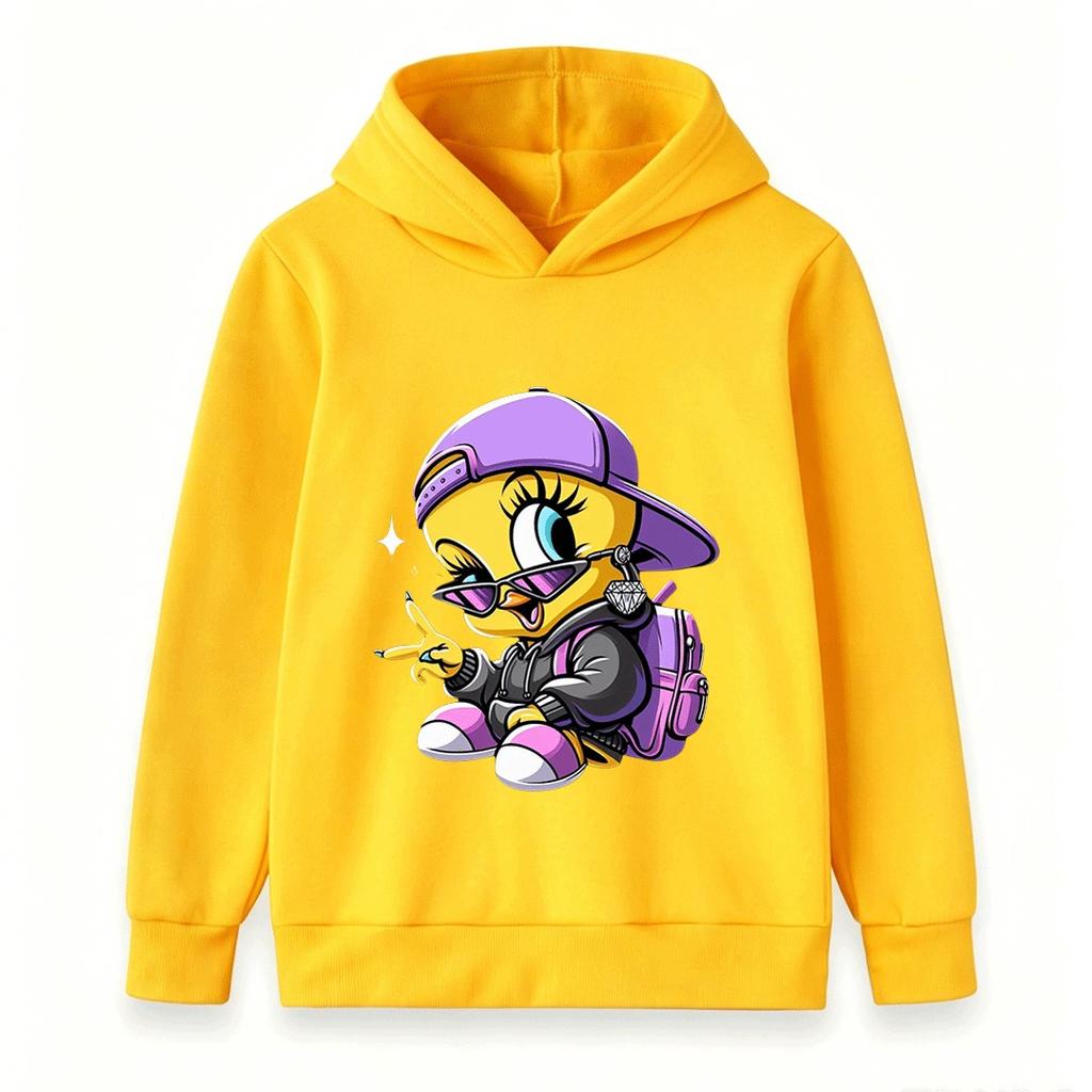 Kids Boys Girls Hoodie Casual Hip Hop Cool Tweety Bird Printed Long Sleeve Pullover Sweatshirt For Daily Wear