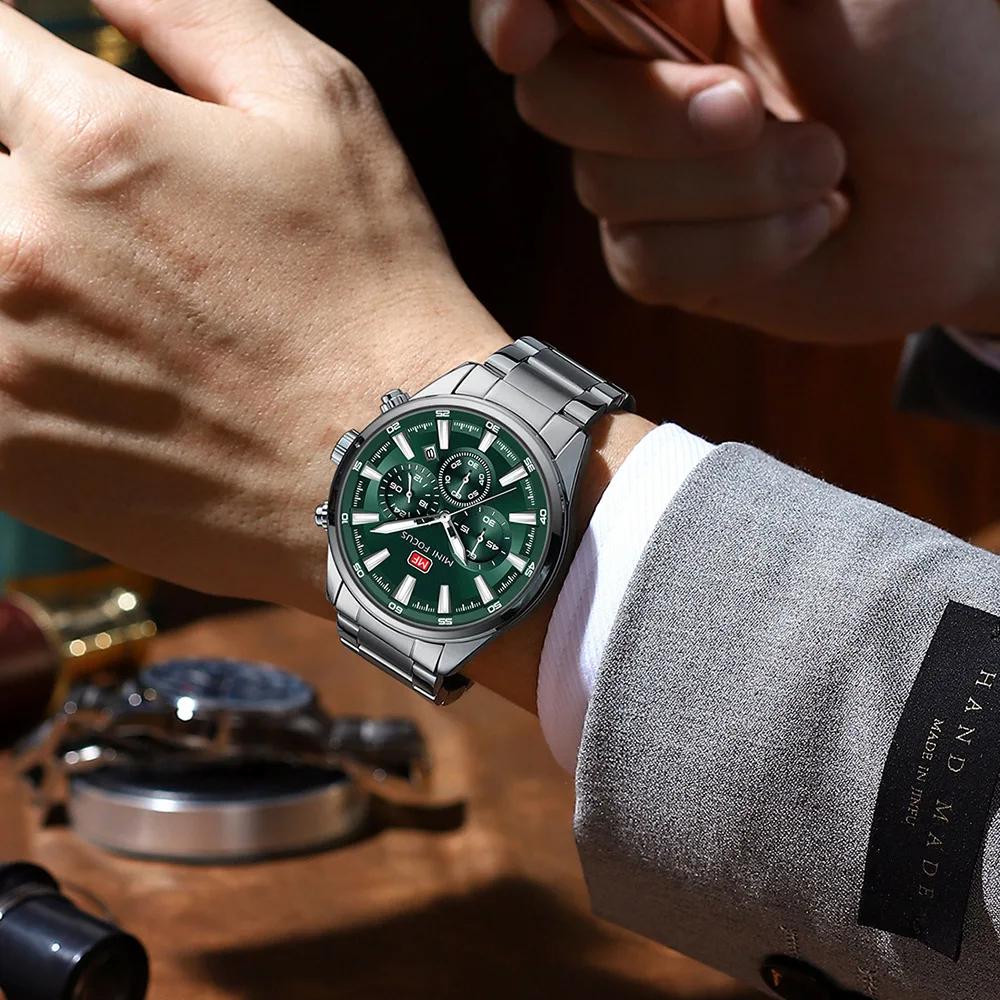 Mens Chronograph Watch Waterproof Quartz Wristwatch Steel Band Casual Business Male Clock Night Glow Display