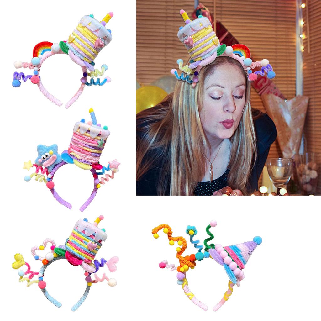 Party Star Purple Cake Hair Decoration Headpieces Adjustable Twisted Bar Birthday Headband for Women and Girls
